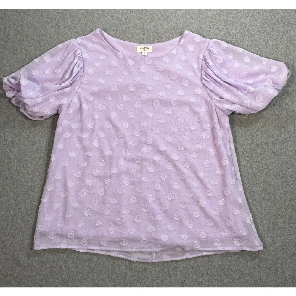 Umgee Lavender Puff Sleeve Blouse Women's Small Polka Dot Lined - Picture 1 of 7
